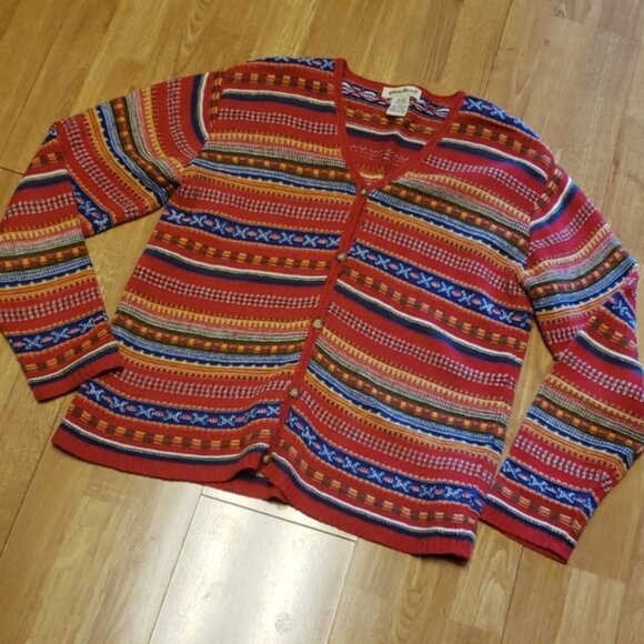 Eddie Bauer linen cotton blend striped cardigan - Picture 1 of 5